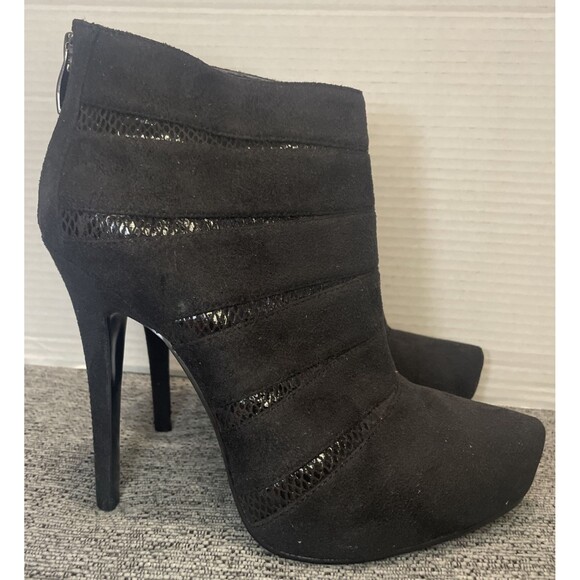 Nina Booties‎ Womens Size 10 Black High Heel Faux Suede Pointed Toe Zip Back - Picture 1 of 16